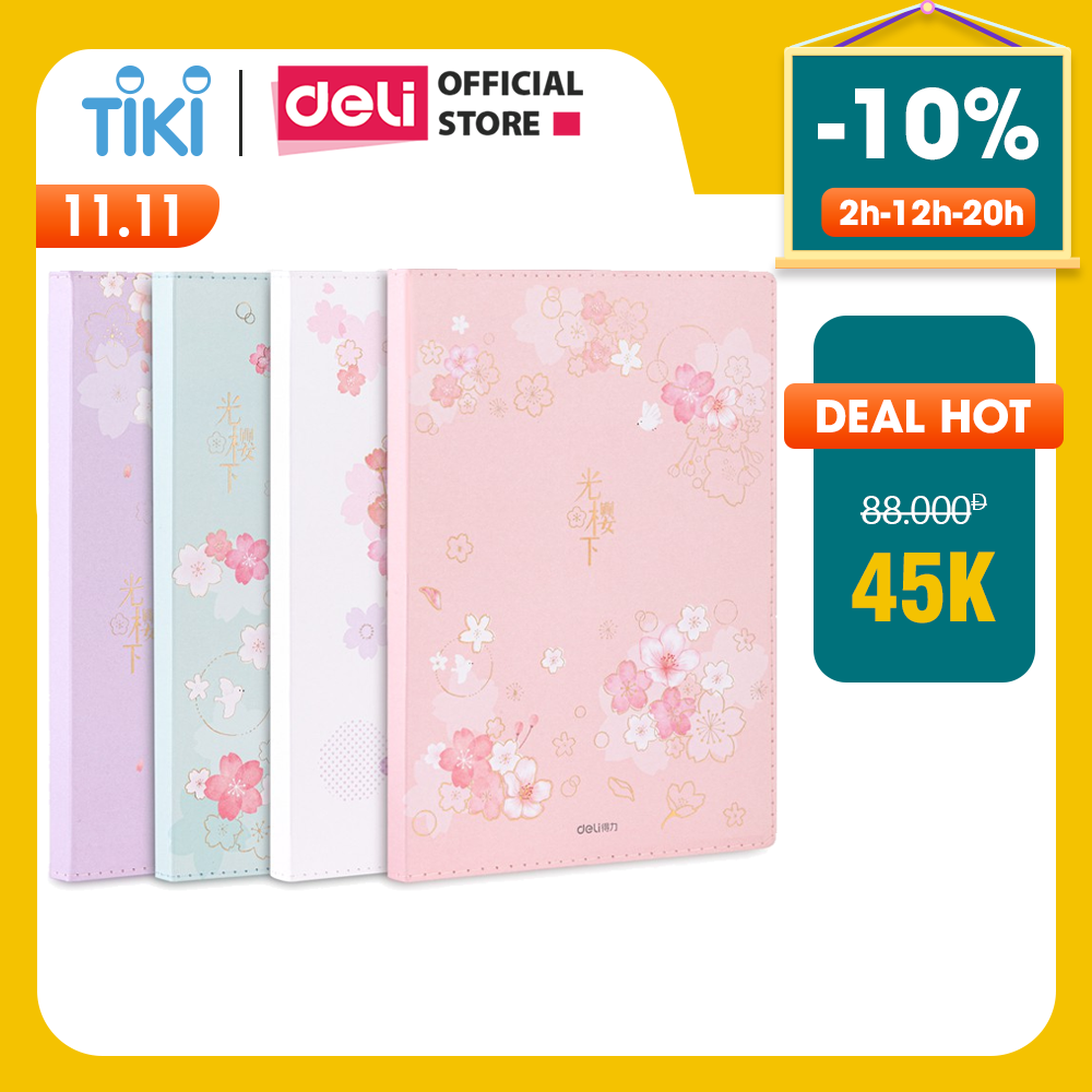 Sổ tay ghi chép Deli cao cấp bìa da khâu gáy khổ 16K/32K 96 trang - Hình hoa anh đào Sakura nhiều màu - Phù hợp làm Sổ Tay Kế Hoạch Sổ Nhật Kí - ZT1696 / ZT3296