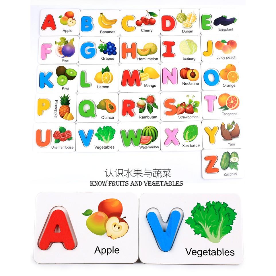 Bộ xếp hình chữ cái Tiếng Anh bằng gỗ dạng Flashcard 