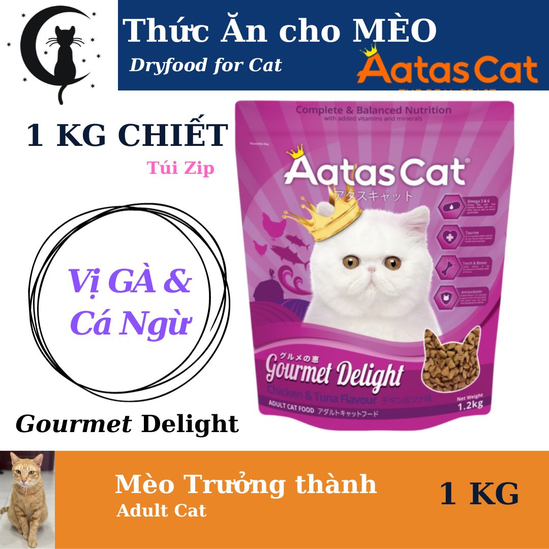Aatas Cat | Thức Ăn Hạt cho MÈO Vị Gà &amp; Cá Ngừ 1,2Kg | Gourmet Delight (Tím)