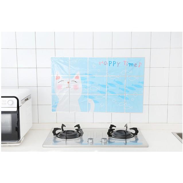 Decal dán bếp tráng nhôm cách nhiệt - mèo trắng Happy Time