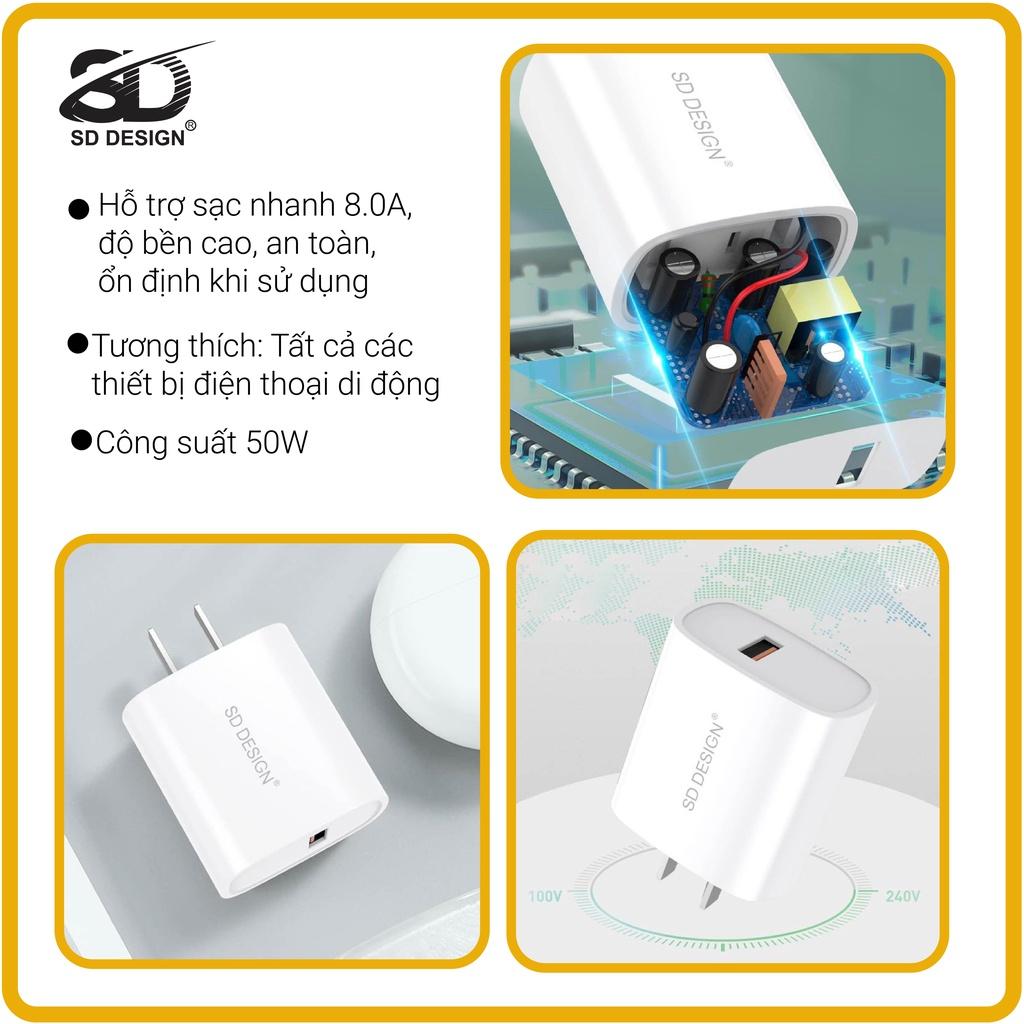 Củ sạc SD DESIGN C18 tương thích tất cả các thiết bị di động : i.ph, ss. Bảo hành 1 đổi 1