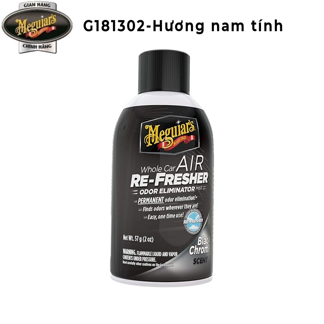 Meguiar's Xịt khử mùi, diệt khuẩn nội thất ô tô Mùi hương nam tính ( xịt khử mùi ô tô) - Air Refesher - Black Chrome Scent - G181302, 57 g