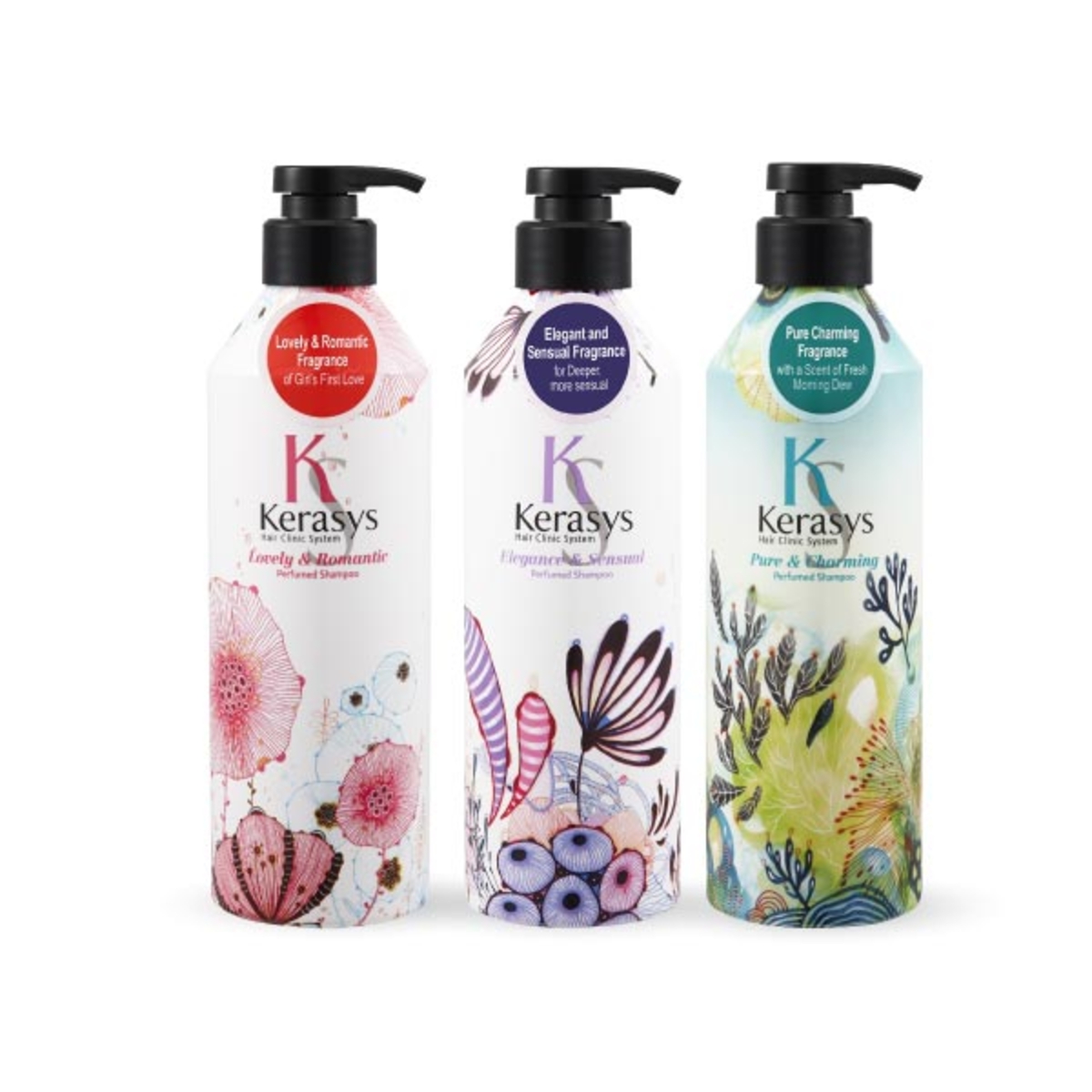 Bộ dầu gội/xả nước hoa Kerasys Elegance &amp; Sensual hương violet và xạ hương Hàn Quốc 600ml + Móc khoá