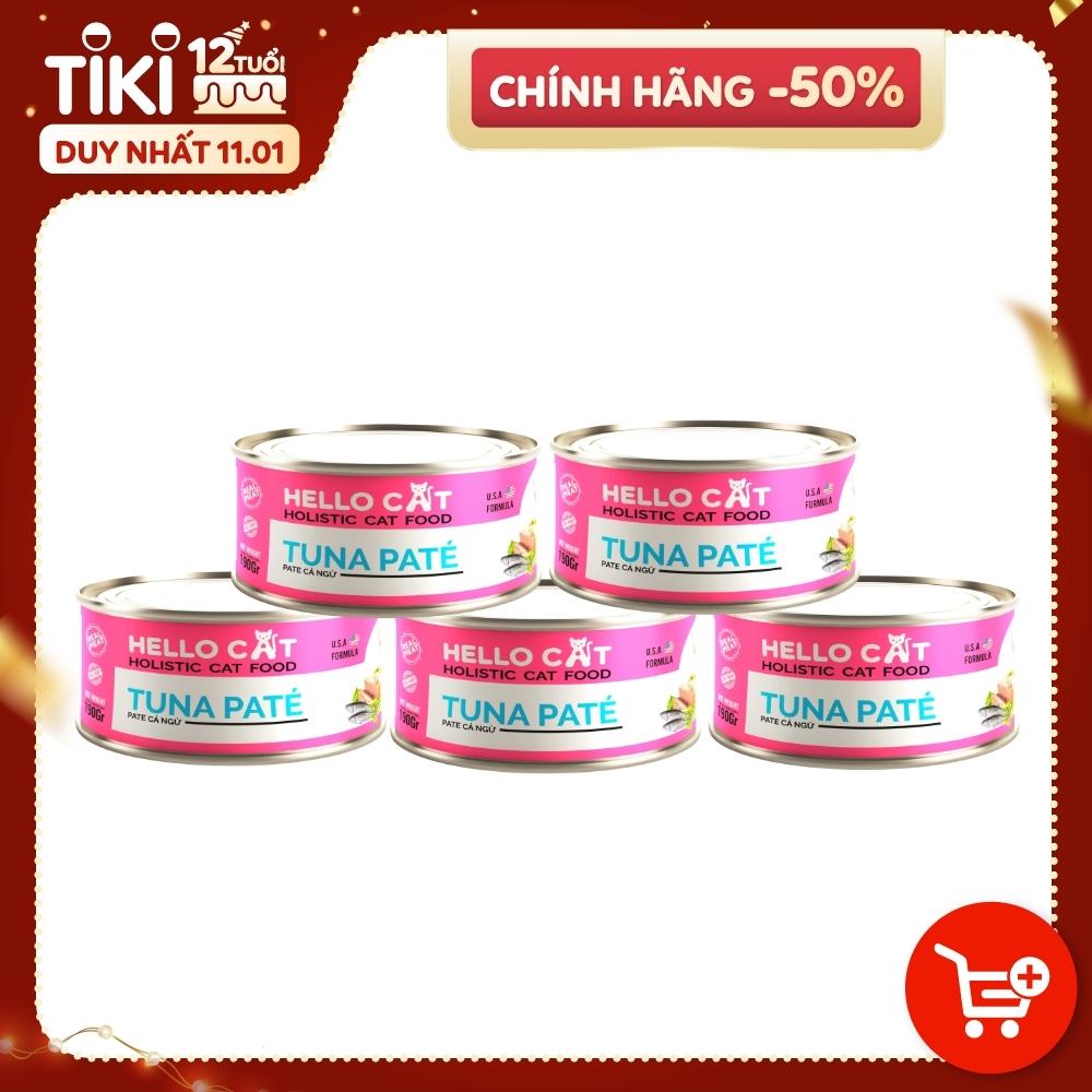 (Combo 5 Lon) Pate Tươi Dành Cho Tất Cả Các Giống Mèo Ở Mọi Độ Tuổi Hương Vị Cá Ngừ Thơm Ngon Bắt Vị - Hello Cat Tuna Pate 190G