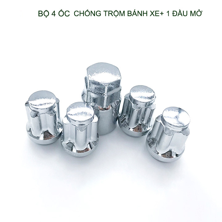 Combo 4 Đai ốc chống trộm bánh xe ôtô và 01 đầu khẩu mở, loại 12x1.5-12x1.25-14x1.5 tùy chọn