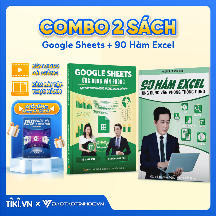 Combo 2 sách Google Sheet và 90 Hàm Excel ĐÀO TẠO TIN HỌC Chuyên Ứng Dụng Văn Phòng