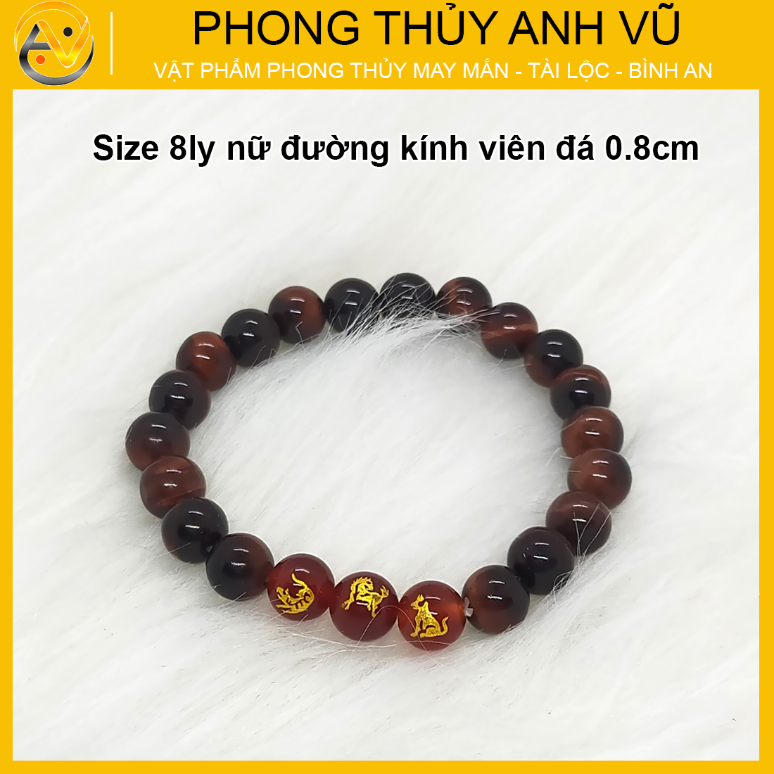 Vòng phong thủy mệnh hỏa dần ngọ tuất - chất liệu đá mắt hổ đỏ nâu - size 8 10 12ly cho nam nữ - may mắn tài lộc - Vòng Tam Hợp Anh Vũ