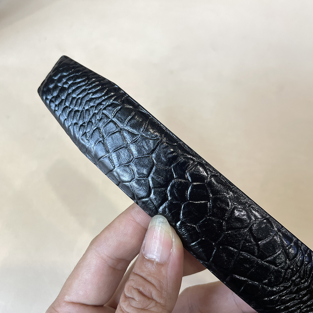 Thắt Lưng Nam Da Bò Dập Vân Cá Sấu TM824 Khóa Tự Động Bản Rộng 3.5cm Màu Đen Full Hộp