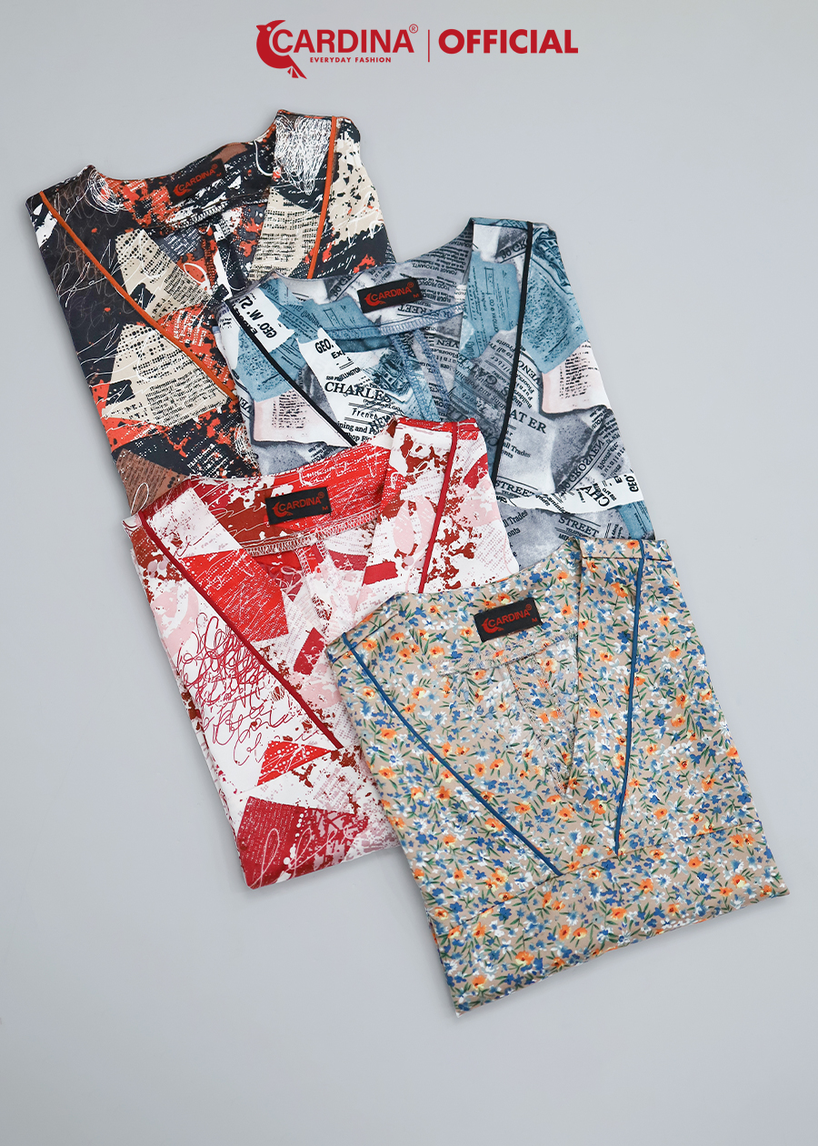 Đồ Bộ Nữ CARDINA Chất Lụa Satin Kiểu Dáng Kimono Nhật Cao Cấp Tay Vừa Quần Dài Họa Tiết 2SF16