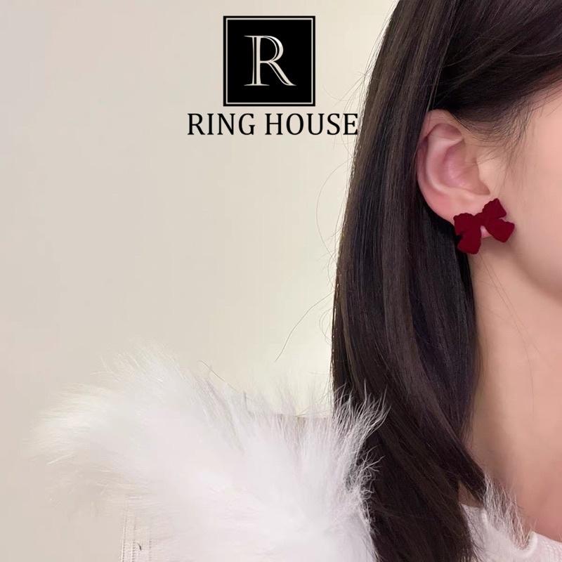 Bông Tai Khuyên Tai Nữ Nơ Xinh Đỏ Đen Trắng Hồng