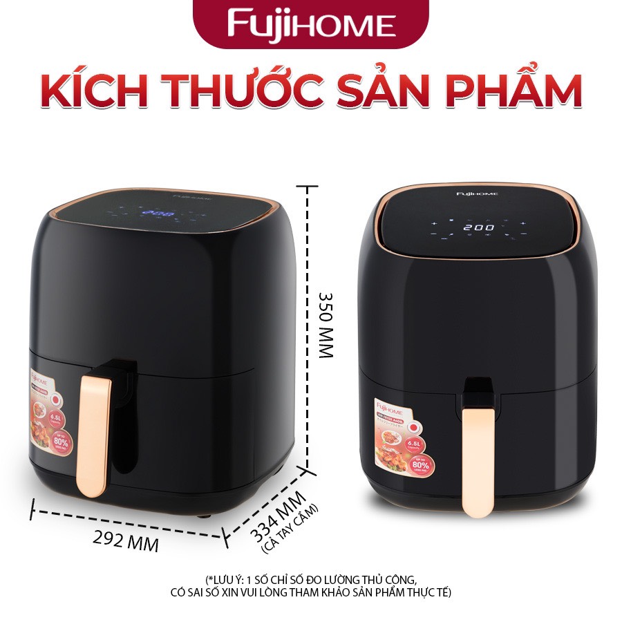 Nồi chiên không dầu Fujihome A6DB dung tích 6.5L công suất 1600W màn hình cảm ứng - HÀNG CHÍNH HÃNG