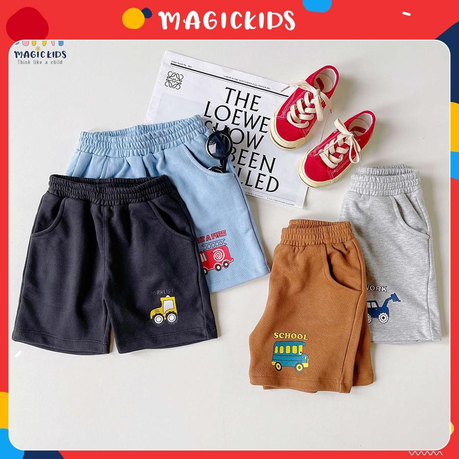 Quần đùi cotton bé trai thoáng mát thấm hút mồ hôi in hình ô tô cho trẻ em đi học đi chơi Magickids QĐ22010