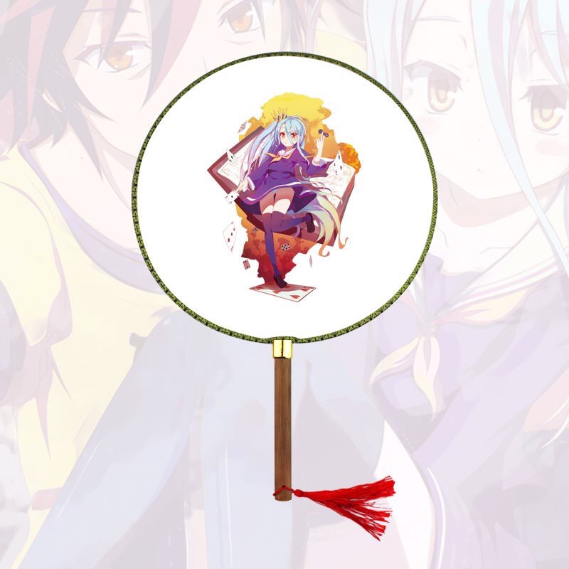 Qụat tròn cầm tay Jibaku No Game, No Life phong cách cổ trang . cosplay cán gỗ dây tuyến