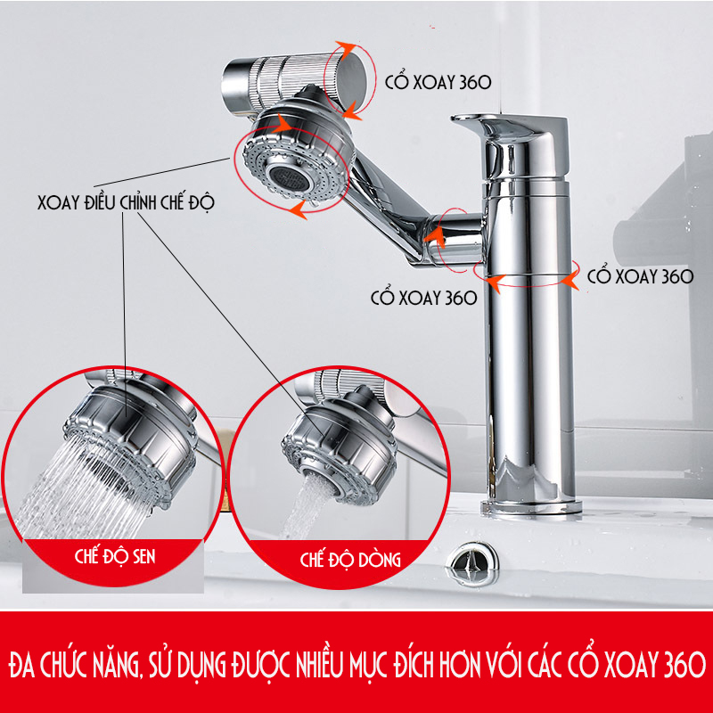 VÒI CHẬU RỬA MẶT LAVABO XOAY ĐA CHIỀU 360 ĐỘ SIÊU TIỆN DỤNG – XUẤT XỨ: Ý