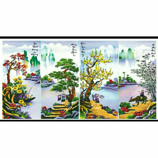 Tranh thêu đá  TỨ QUÝ   chưa  đính