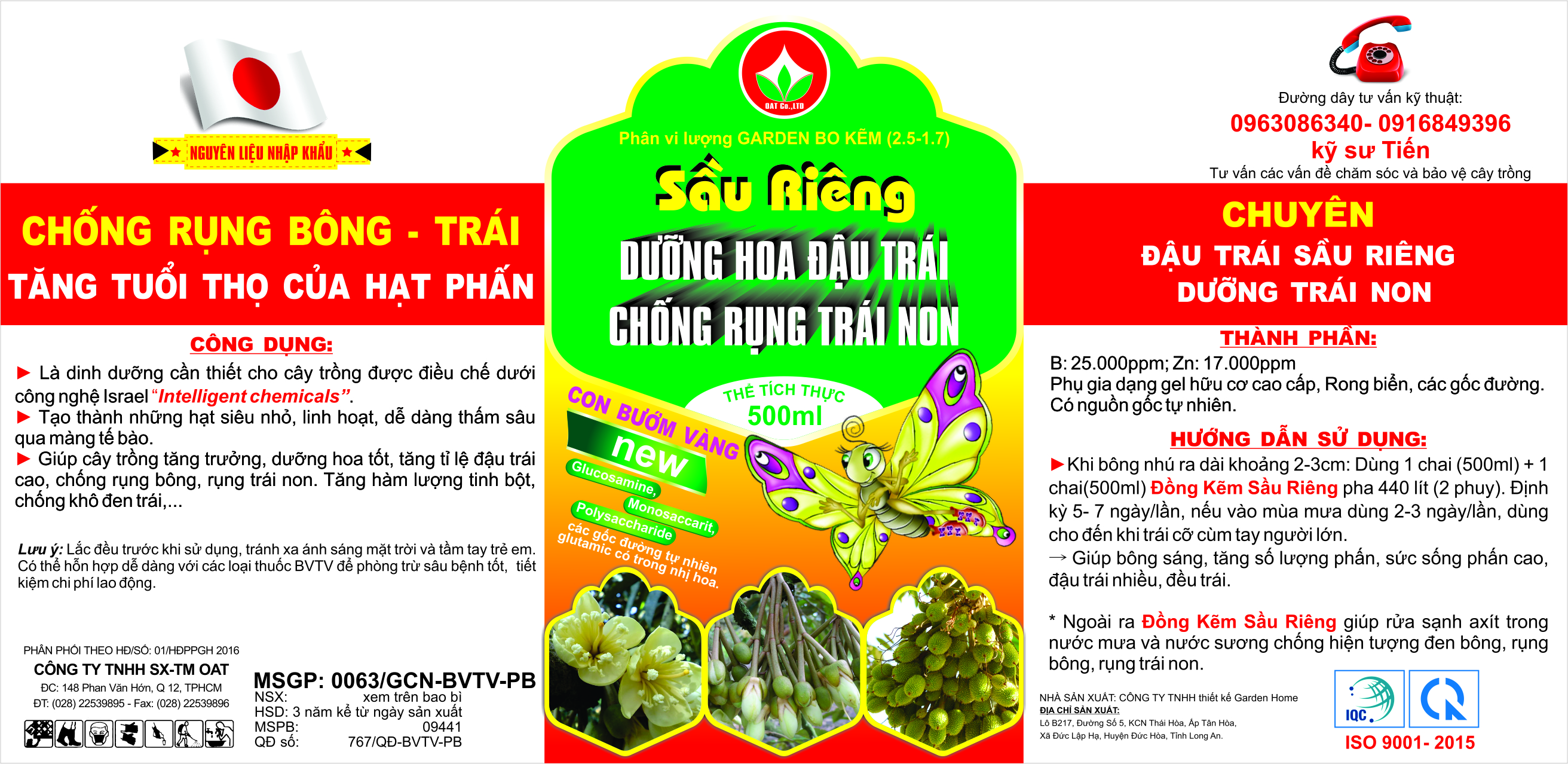 Phân bón lá Garden Bo Kẽm - Sầu riêng - Dưỡng hoa đậu trái