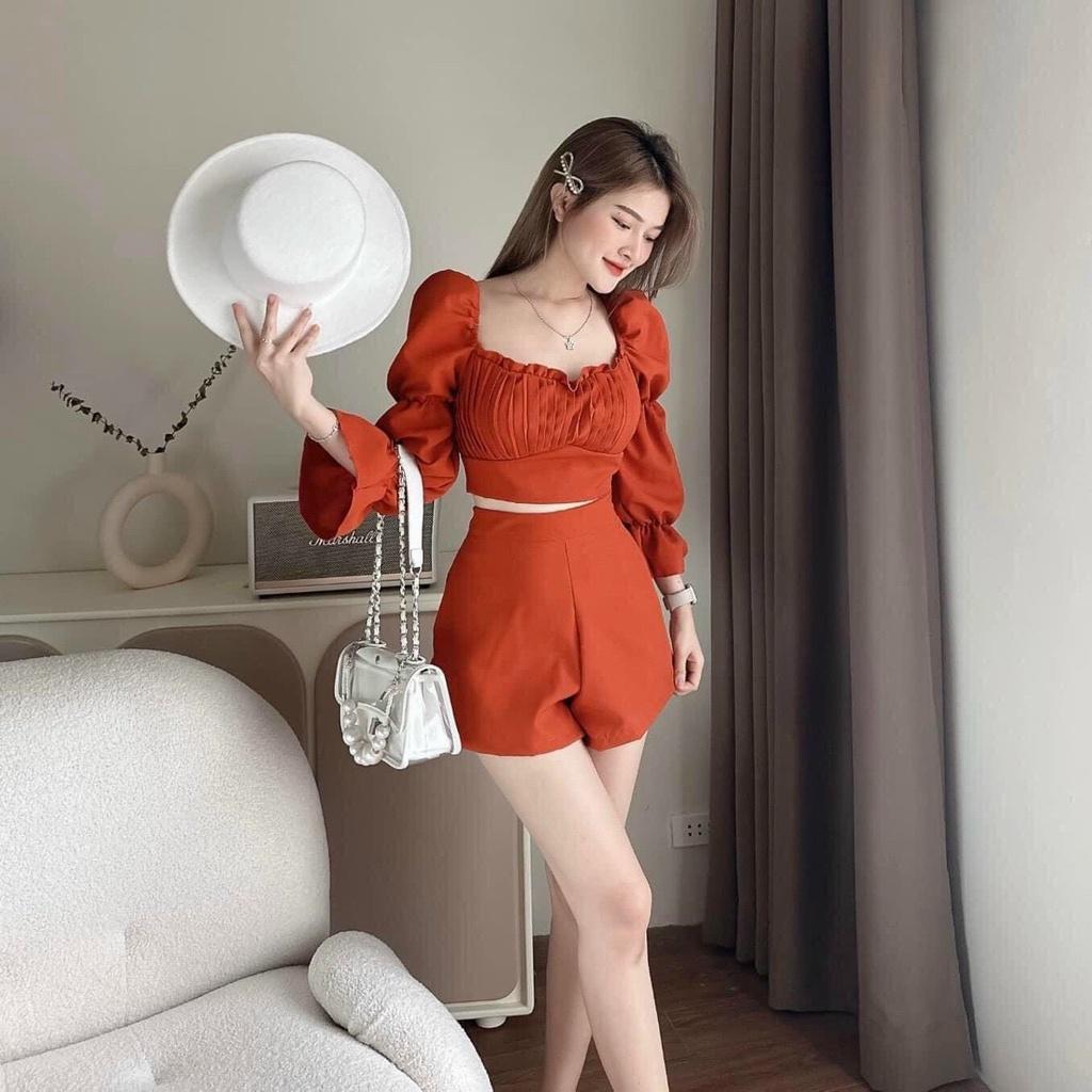 Sét bộ đùi nữ áo tay bồng xếp ly cực xinh trẻ