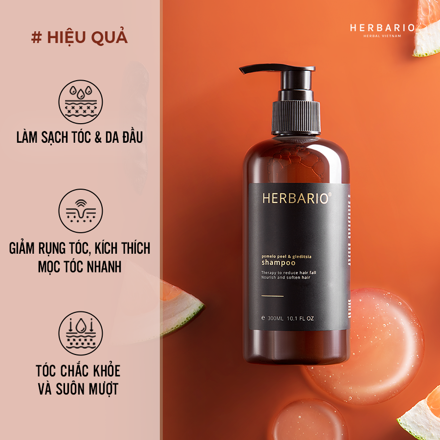 Bộ sản phẩm chăm sóc tóc: Dầu gội Herbario 300ml + Nước dưỡng tóc Herbario 100ml + Serum tóc Herbario 30ml