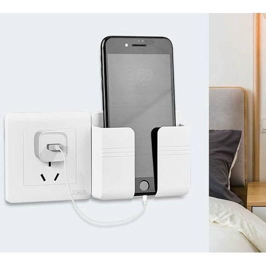 Kệ Dán Tường Để Remote - Giá Đỡ Sạc Điện Thoại Có Móc Treo Giữ Dây Điện - Hàng Chất Lượng