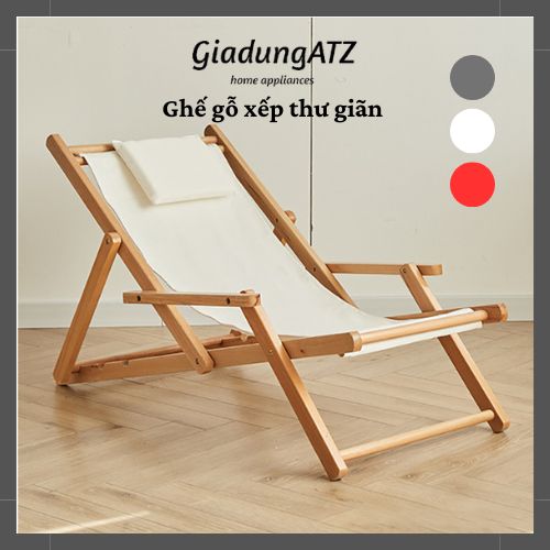 Ghế Gỗ Xếp Thư Giãn Vải Canvas, Ghế Lười Trong Nhà Ngoài Trời Phong Cách Vintage
