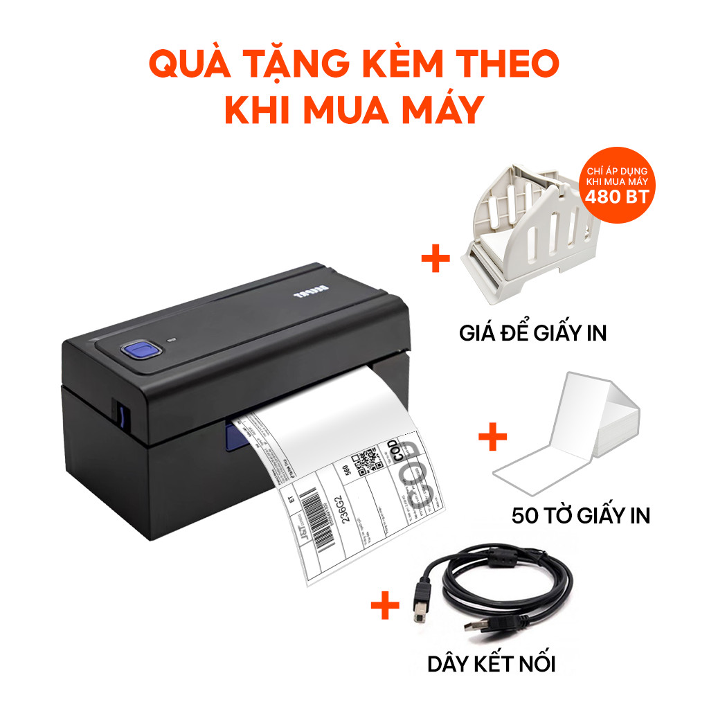 Máy In Nhiệt AYIN 480BT - In Đơn Hàng TMĐT, Hóa Đơn Vận Chuyển, Tem Nhãn Mã Vạch, Phiếu Gửi, Logo Không Cần Mực, Bill Thanh Toán, In Trên Điện Thoại, Máy In Khổ A6/A7 - Phiếu In Có Thể Dán Ngay - Kết Nối USB/Bluetooth - Hàng Nhập Khẩu