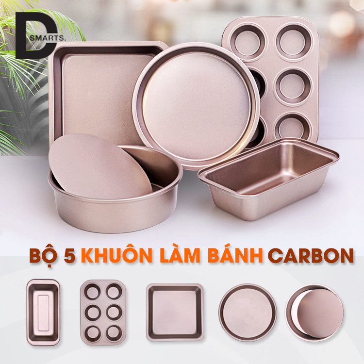 Bộ 5 khuôn làm bánh chống dính chất liệu thép Carbon cao cấp màu rose gold