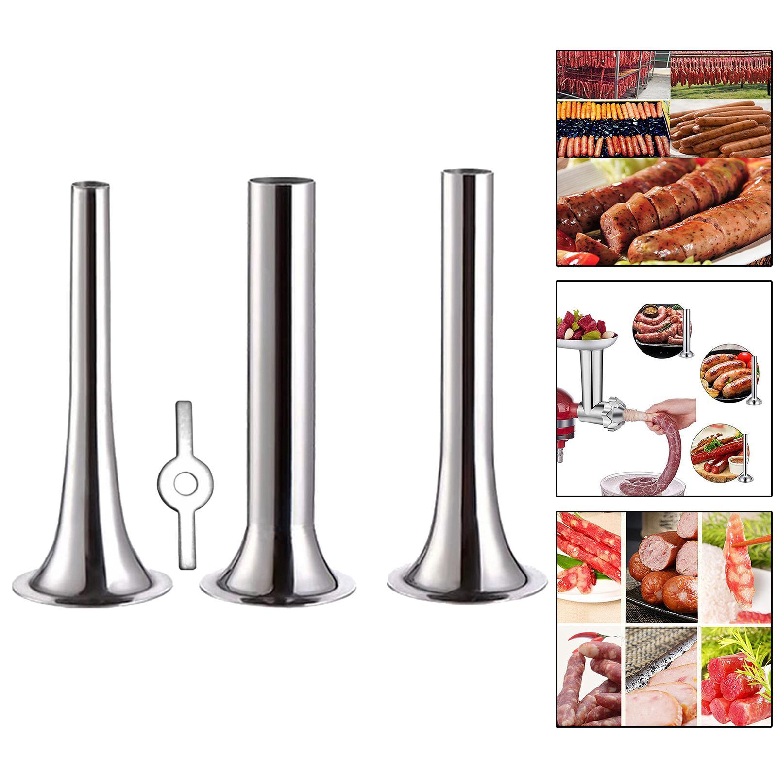 3x Funnels Attachment Sausage Stuffer Kit Sausage Maker Tube for Kitchen