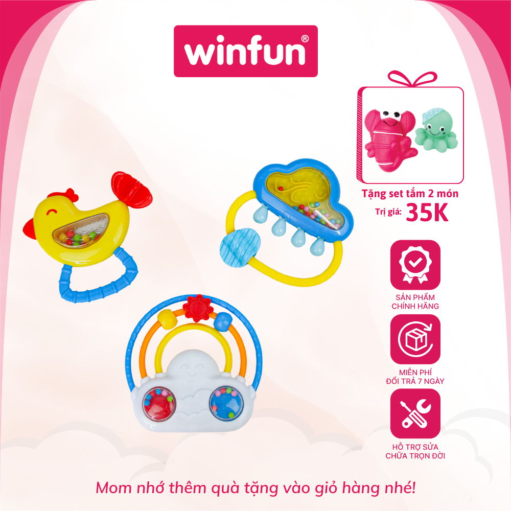 Set 3 đồ chơi xúc xắc cầm tay, gặm nướu chủ đề cầu vồng và mưa Winfun 3030-NL