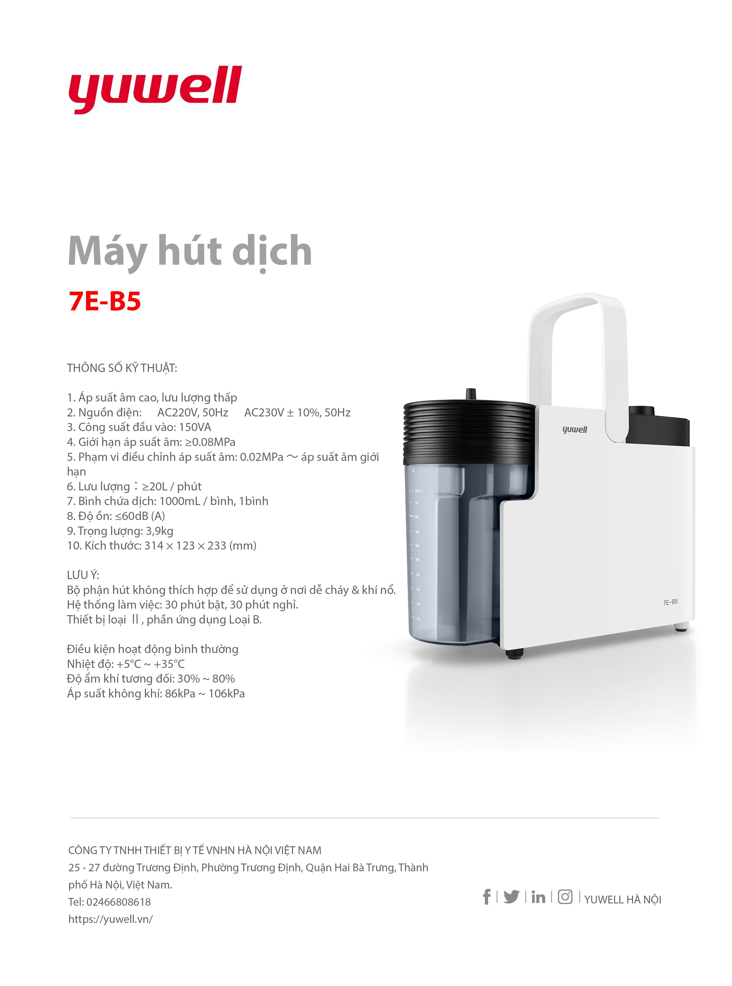 Máy Hút Dịch 1 Bình Công Suất Lớn YUWELL 7E-B5