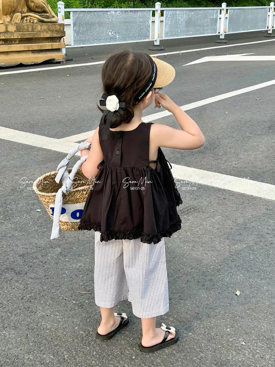 [Từ 1 đến 12 tuổi] Sét tiểu thư đen xoè bèo đẹp sang kiểu Vintage chất thô cotton dáng siêu yêu bé gái đến 45kg