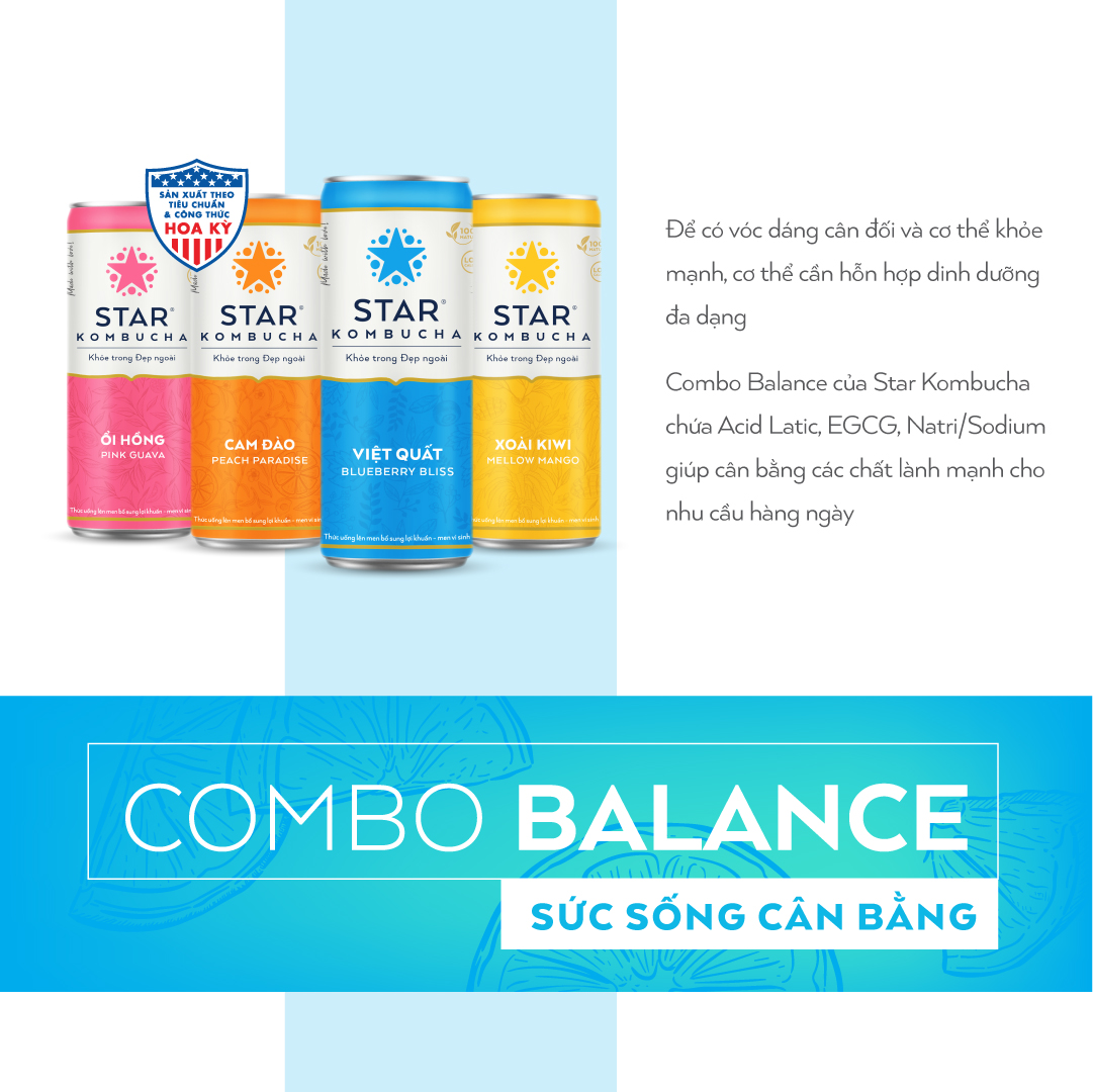 Combo 4 lon mix vị Thức uống lên men STAR KOMBUCHA - Balance Pack (250ml/lon)