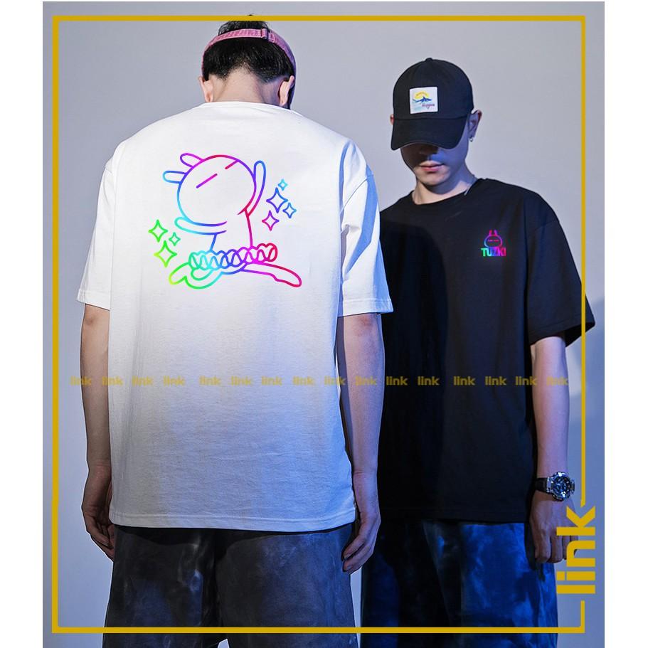 Áo thun phản quang TUZKI đa sắc siêu bựa tay lỡ dáng rộng