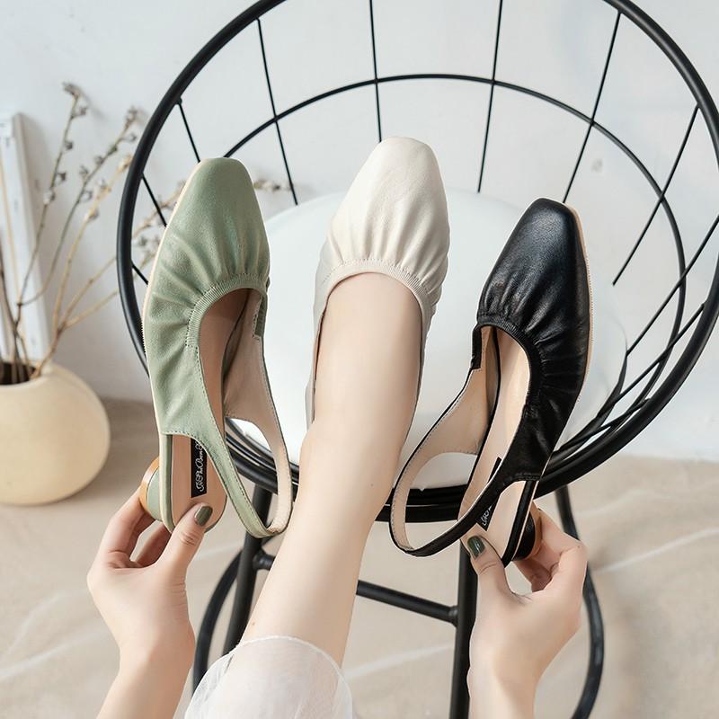 Giày Da Pu Gót Thấp Thiết Kế Thoải Mái