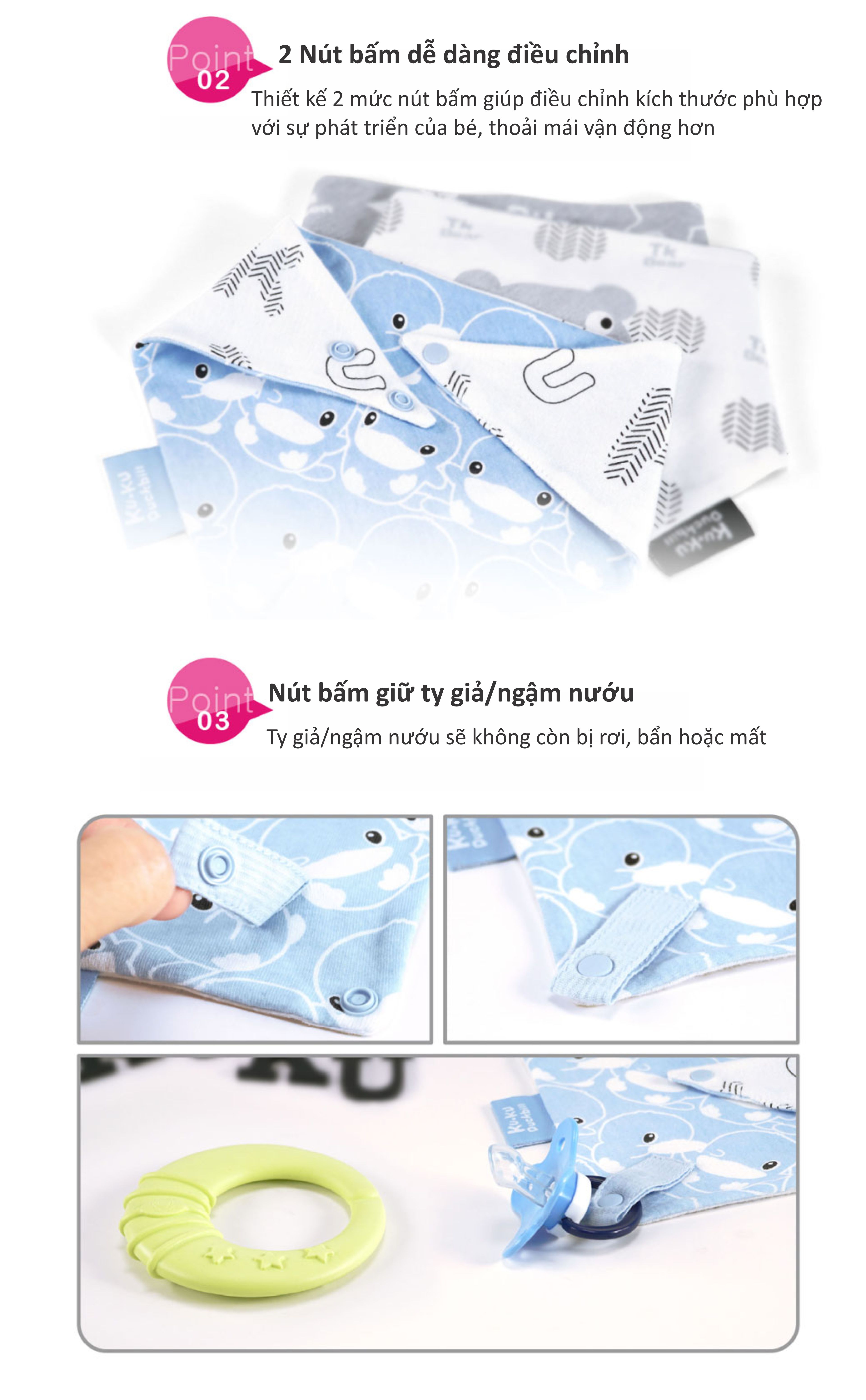 YẾM VẢI TAM GIÁC CHO BÉ CÓ NÚT BẤM GIỮ TY GIẢ/ NGẬM NƯỚU KU2248 - SET 2 CÁI (MÀU XANH)