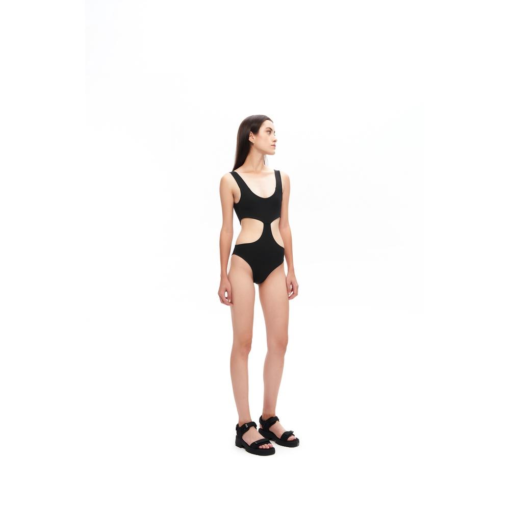 Đồ bơi một mảnh, màu đen, hở lưng, điểm nhấn giữa &amp; khoét 2 bên hông, là min - DOUBLE SIDE CUTOUT SWIMSUIT