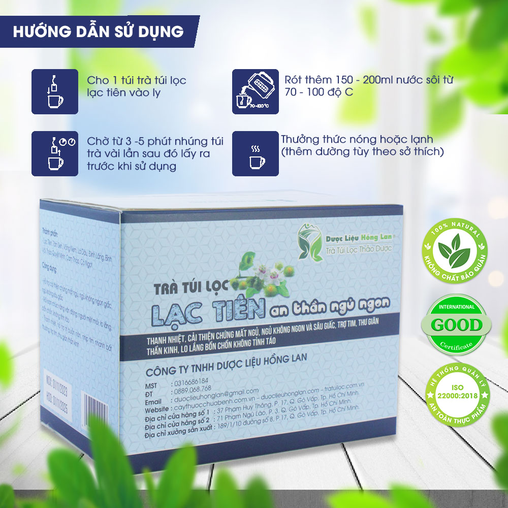 Trà Lạc Tiên an thần ngủ ngon túi lọc hộp 60g Cty Dược Liệu Hồng Lan - Thanh nhiệt, ngủ ngon, ngủ không ngon và sâu giấc