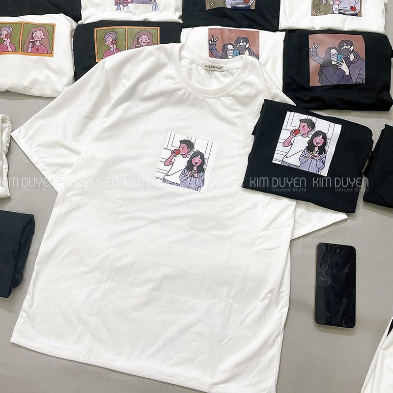 Áo Thun In Hình Couple Siêu Xinh - Áo thun tay lỡ form rộng Unisex 38-65kg Nam Nữ