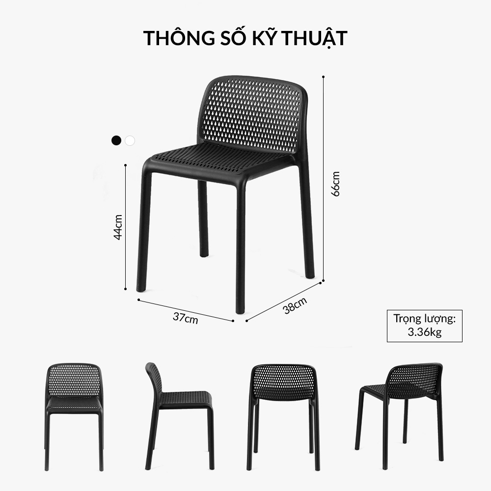 Ghế nhựa đúc tựa thấp thoáng khí Roel