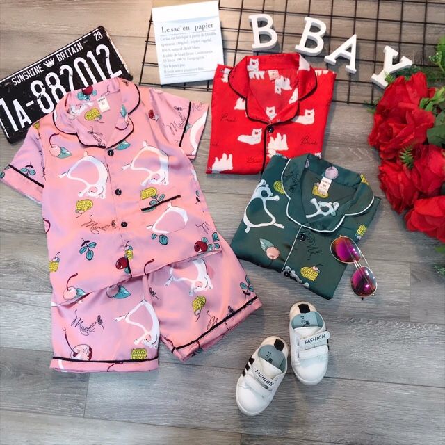 Bộ pijama lụa cho bé gái 8-12T