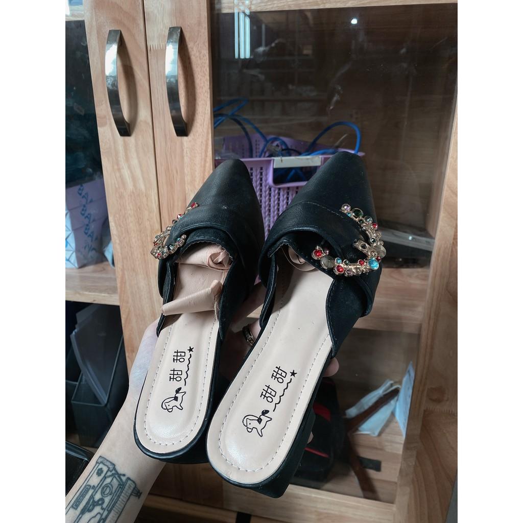 Giày sục da đính khuy đá - sục C đá