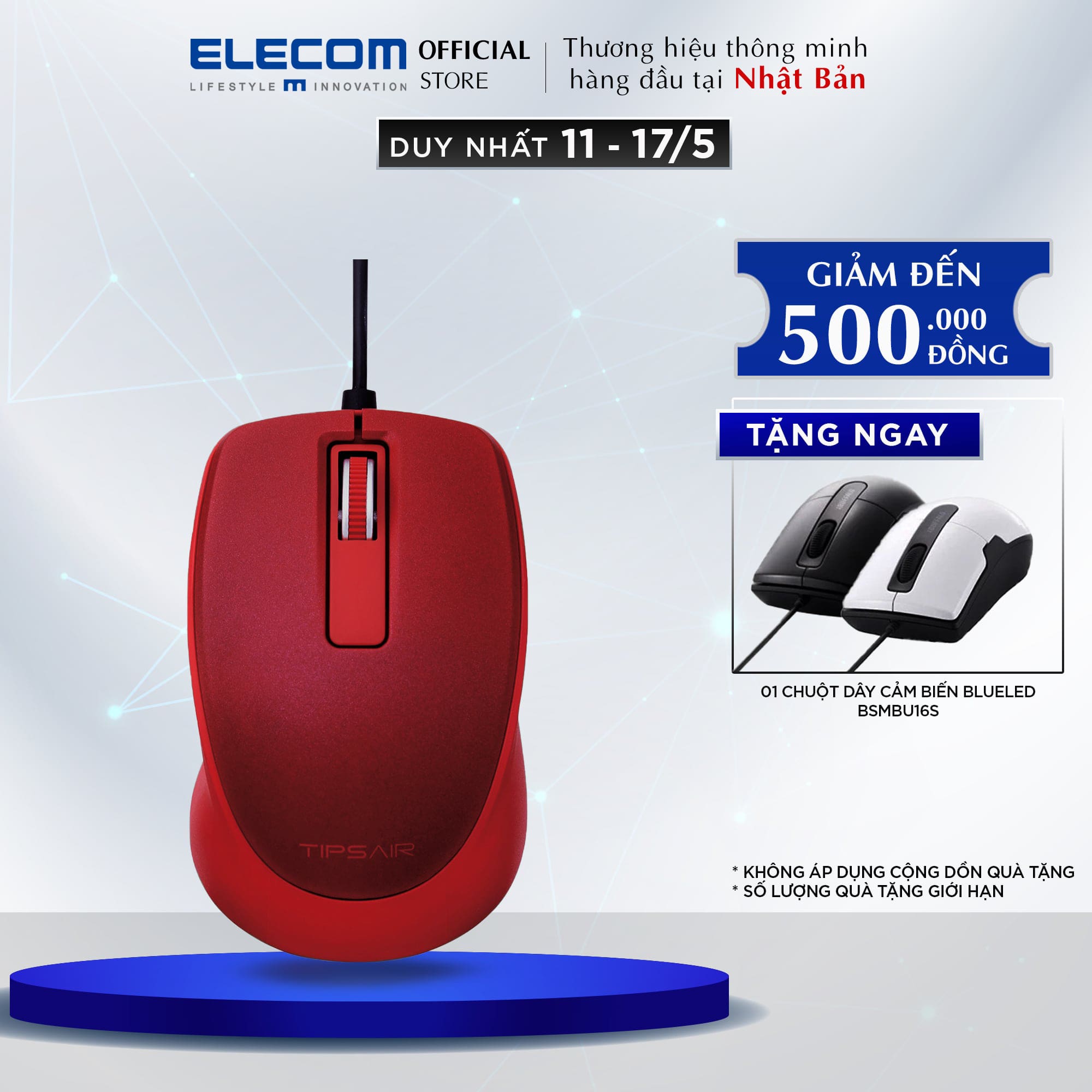 CHUỘT CÓ DÂY YÊN TĨNH BLUELED 2000CPI ELECOM M-TP10UBS HÀNG CHÍNH HÃNG