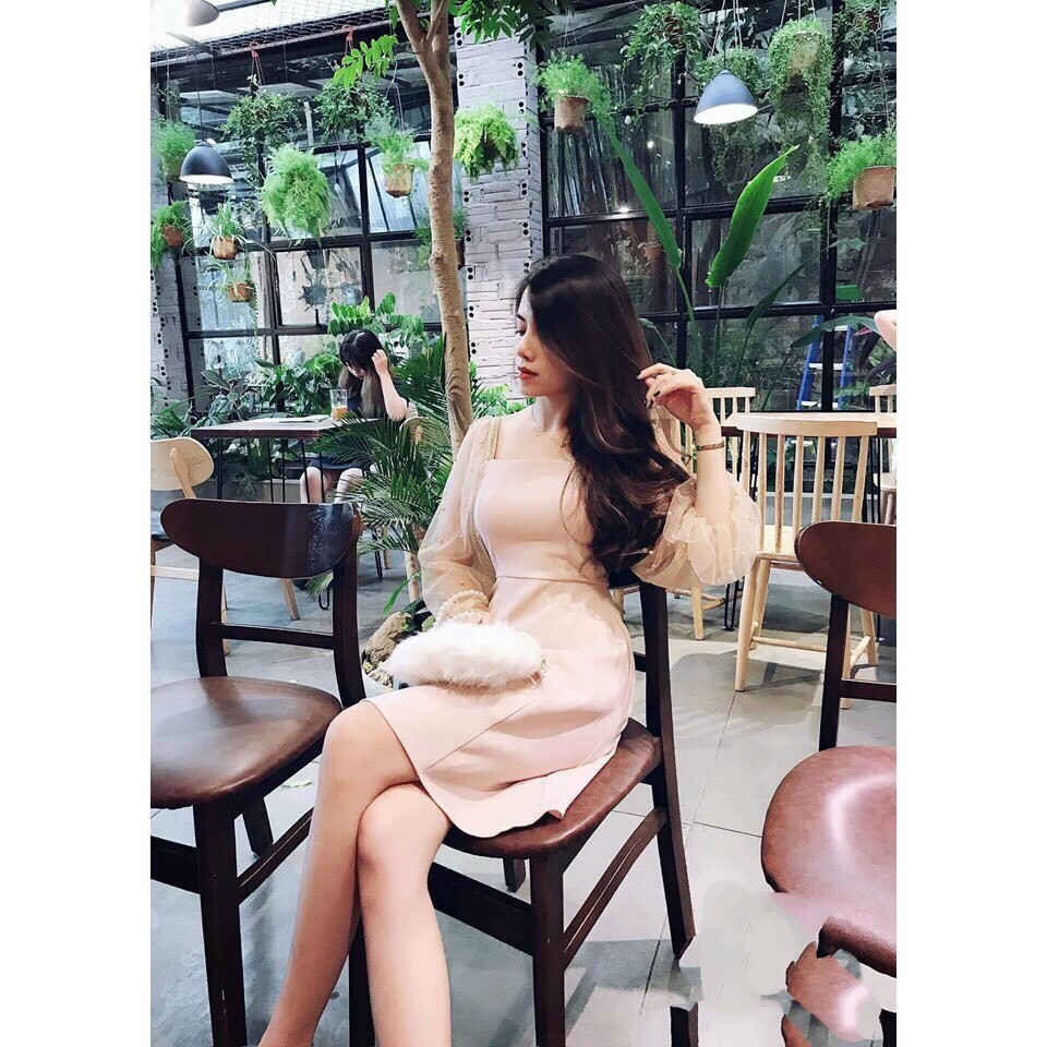 Đầm Xòe Cổ Vuông Tay Phồng Kết Hạt (KÈM VIDEO CẬN CHẤT VẢI) - Hậu Nguyễn Store