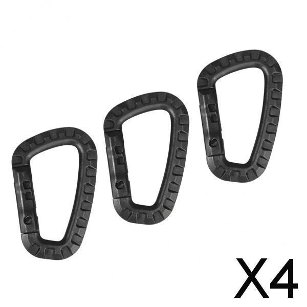4x3 Pieces Carabiner Clip Keychain Outdoor Backpack Snap Hook Black