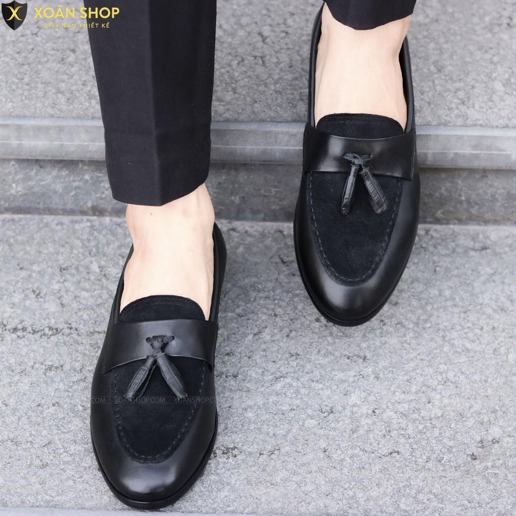GIÀY DA NAM XẢ KHO BẰNG GIÁ GỐC-GIÀY LƯỜI NAM CÓ CHUÔNG - CHẤT LIỆU DA PU KẾT HỢP MẶT TRÊN DA LỘN-MÃ G014