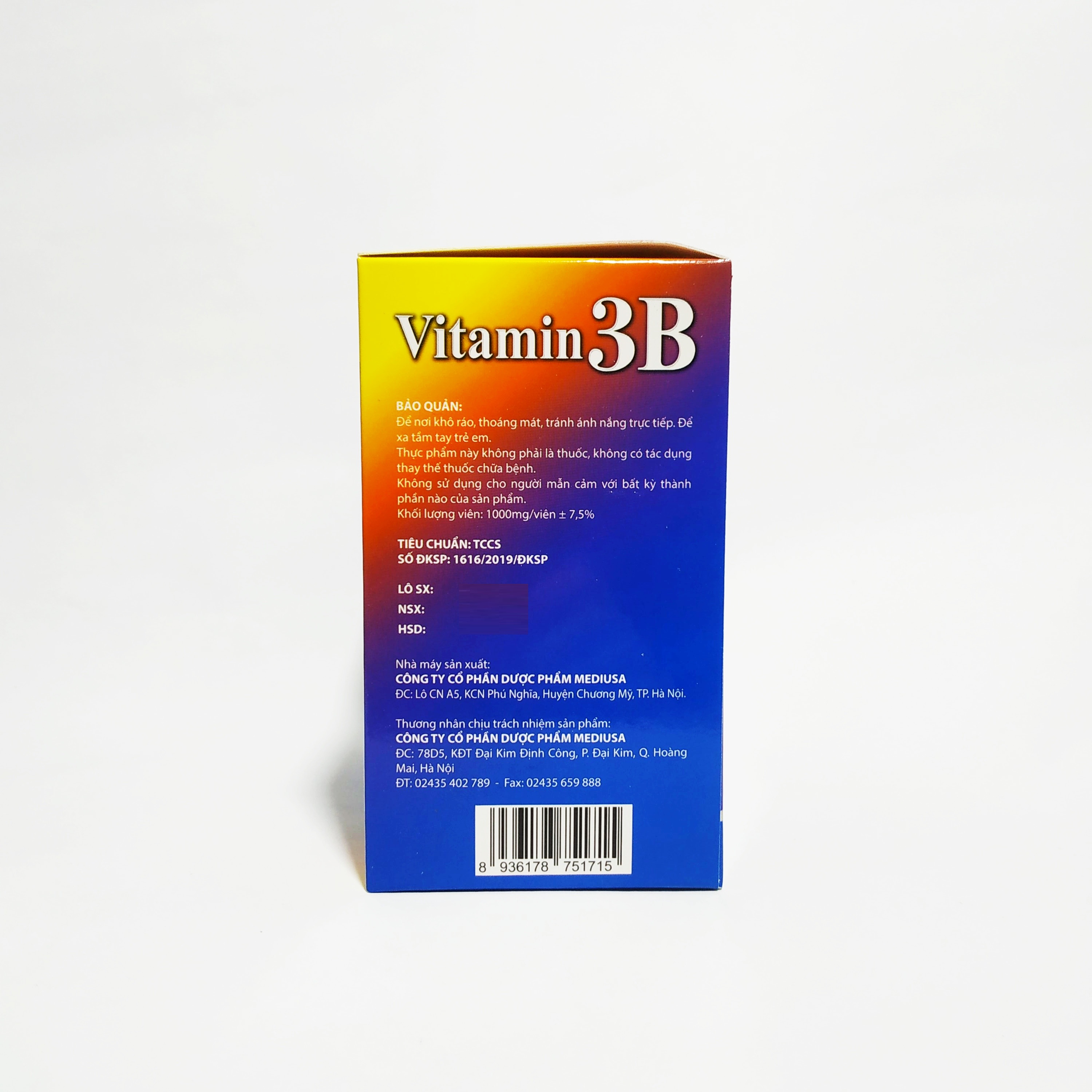 Vitamin 3B Nguyên Liệu Nhập Khẩu Mỹ - Bổ Sung Các Vitamin Nhóm B - Bồi Bổ Sức Khỏe - Giảm Đau Dây Thần Kinh - Hộp 100 Viên