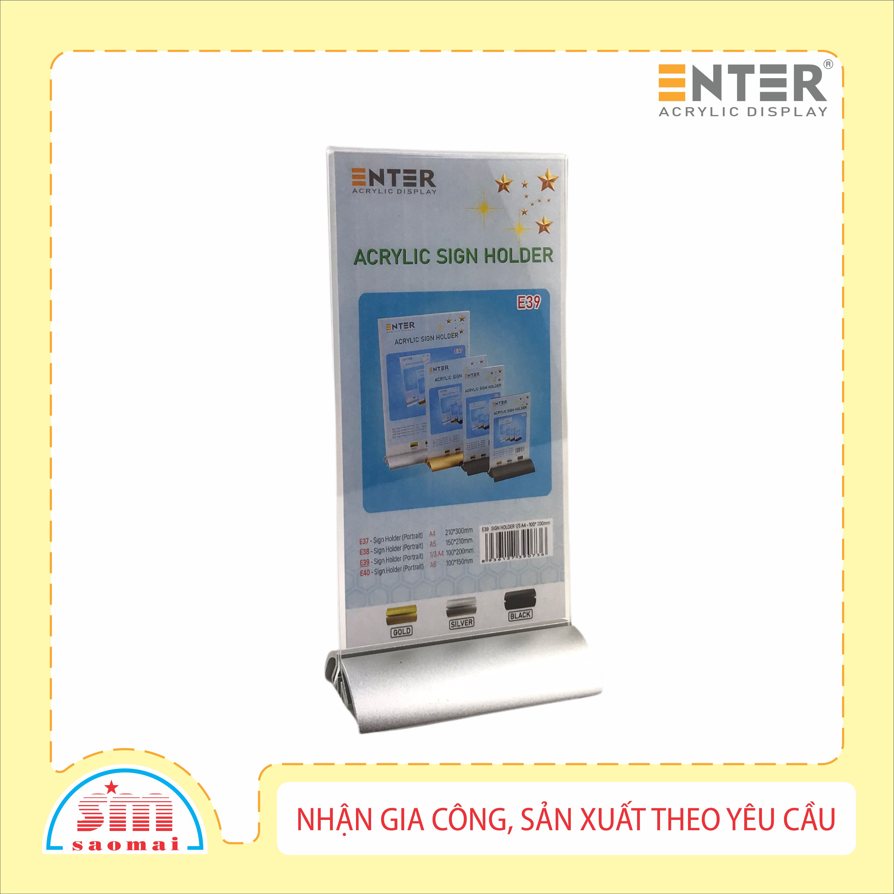 Kệ 2 mặt mica Enter E39 10x20cm đế nhôm cao cấp 1/3 A4