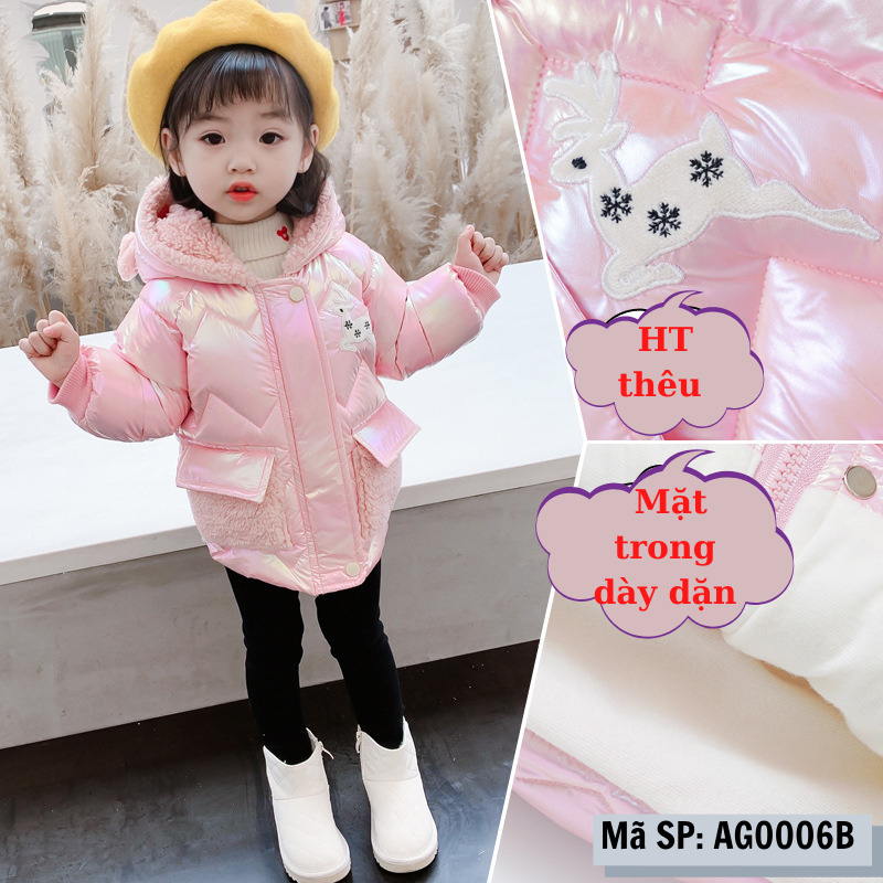 Áo khoác phao bé gái dày dặn màu hồng Mixi Kids AG0006B