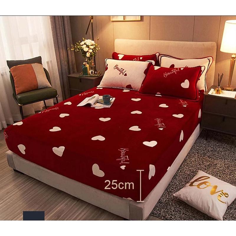 WOSTAR Mùa Đông Ấm Chồn Cashmere Thun Trang Bị Tấm Nệm Bao Da Bảo Vệ Giường Đôi Mềm Mại Ấm Cúng Vua Kích Thước Giường