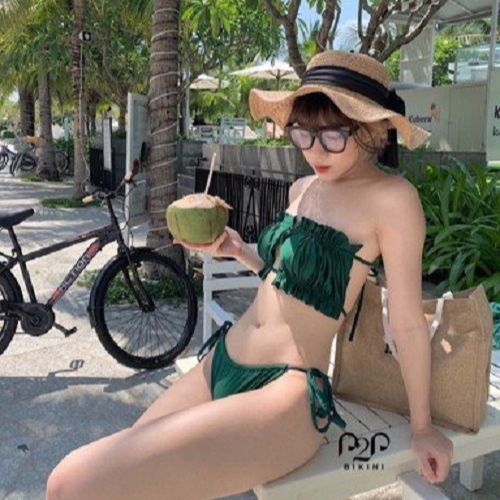 P2P BIKINI - Đồ bơi hai mảnh mút mỏng cúp ngang cột dây, quần tam giác xanh ngọc lục bảo - BTK370HT_TG2