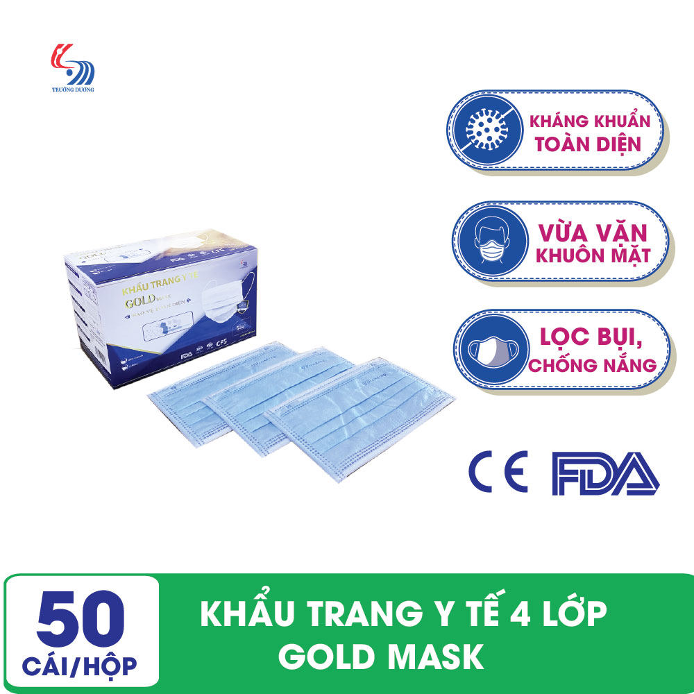 Khẩu trang y tế 4 lớp Gold Mask Trường Dương Hộp 50 cái - Khẩu trang tiệt trùng, kháng khuẩn toàn diện, bảo vệ tối đa